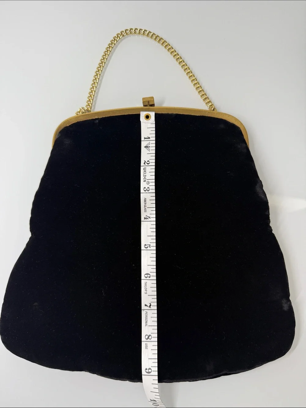 Vintage 1950s Black Velvet Bag Gold Chain Clasp Purse Mid Century